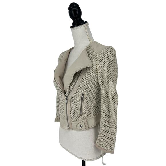 Joie Crochet Knit Lamb Leather Trim Jacket in Cream - Picture 7 of 14